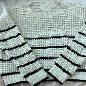 Zara Black and White Striped Crew Neck Sweater